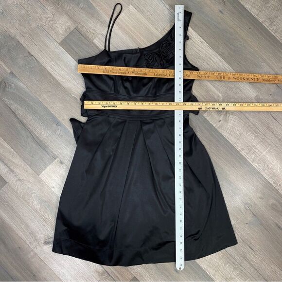 Teeze Me Juniors Satin Taffeta One Shoulder Rosettes Dress Black 11 - Picture 11 of 11